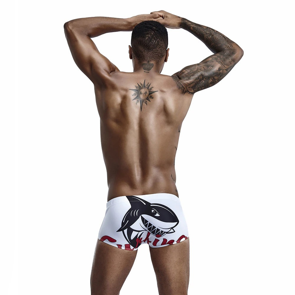 Men's White Shark  Swimwear Trunks-Waves And Trunks