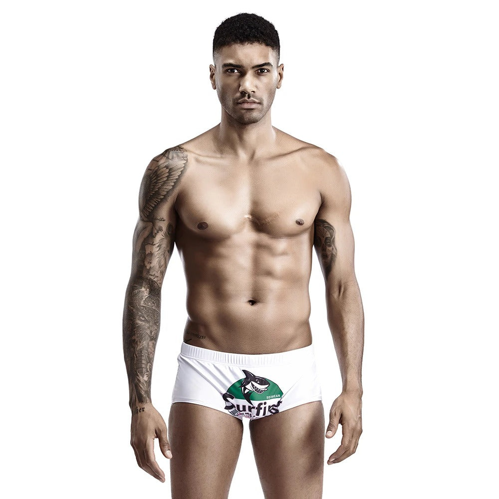 Men's White Shark  Swimwear Trunks-Waves And Trunks