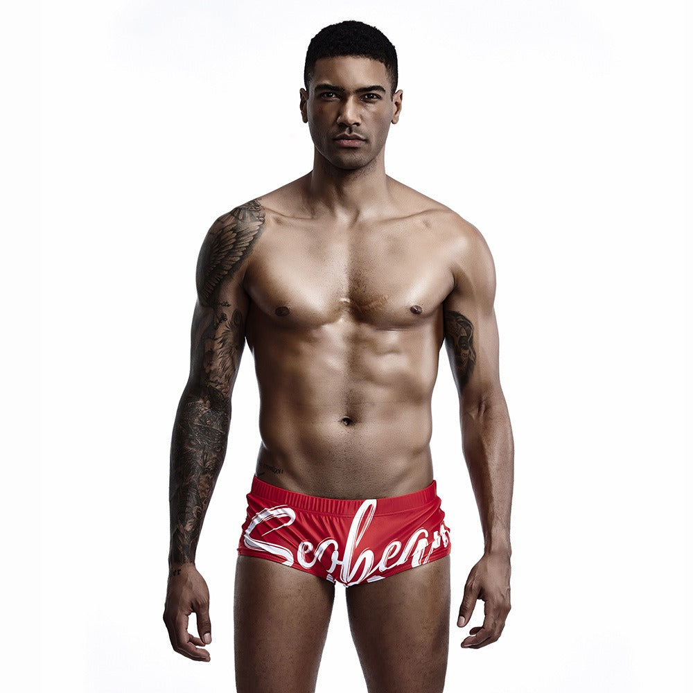 Men's Solid Red And Black  Swimwear Trunks-Waves And Trunks