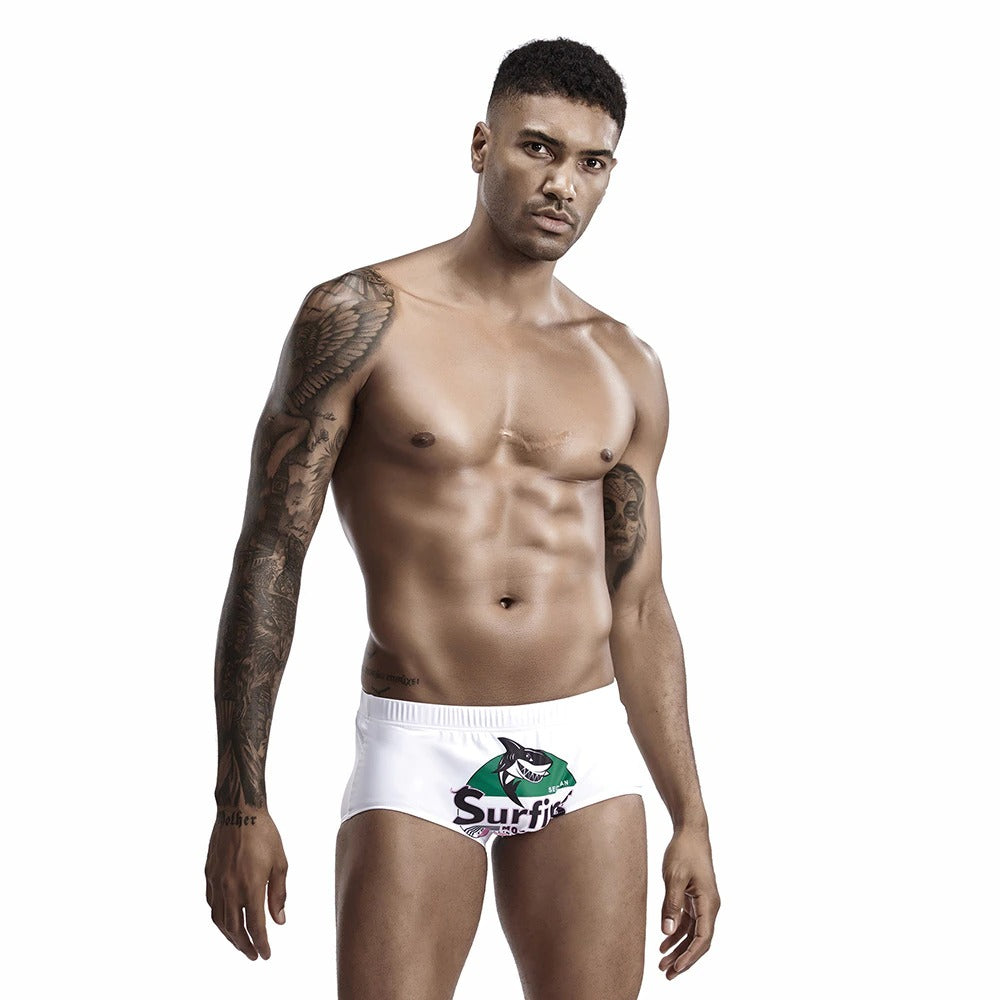 Men's White Shark  Swimwear Trunks-Waves And Trunks
