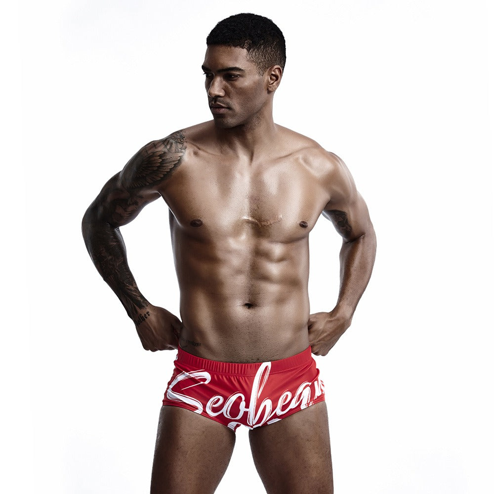 Men's Solid Red And Black  Swimwear Trunks-Waves And Trunks