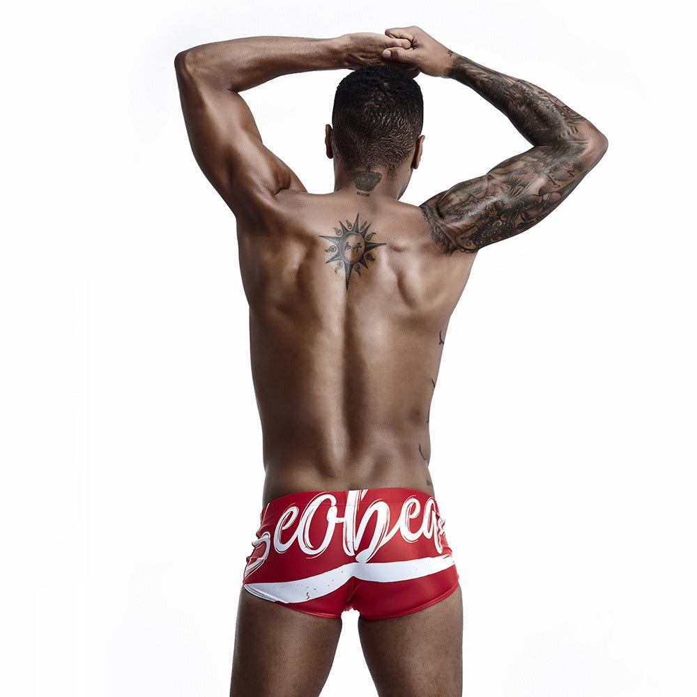 Men's Solid Red And Black  Swimwear Trunks-Waves And Trunks