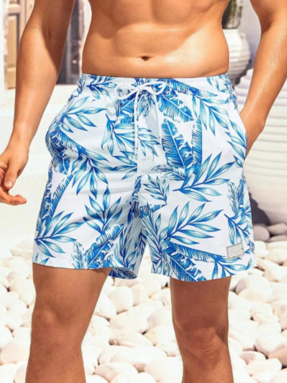Stylish Tropical Swim Trunks-Waves And Trunks