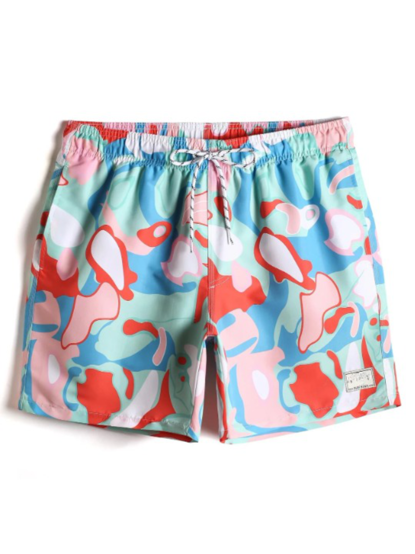 Letter Patched Allover Print Drawstring Swim Trunks-Waves And Trunks