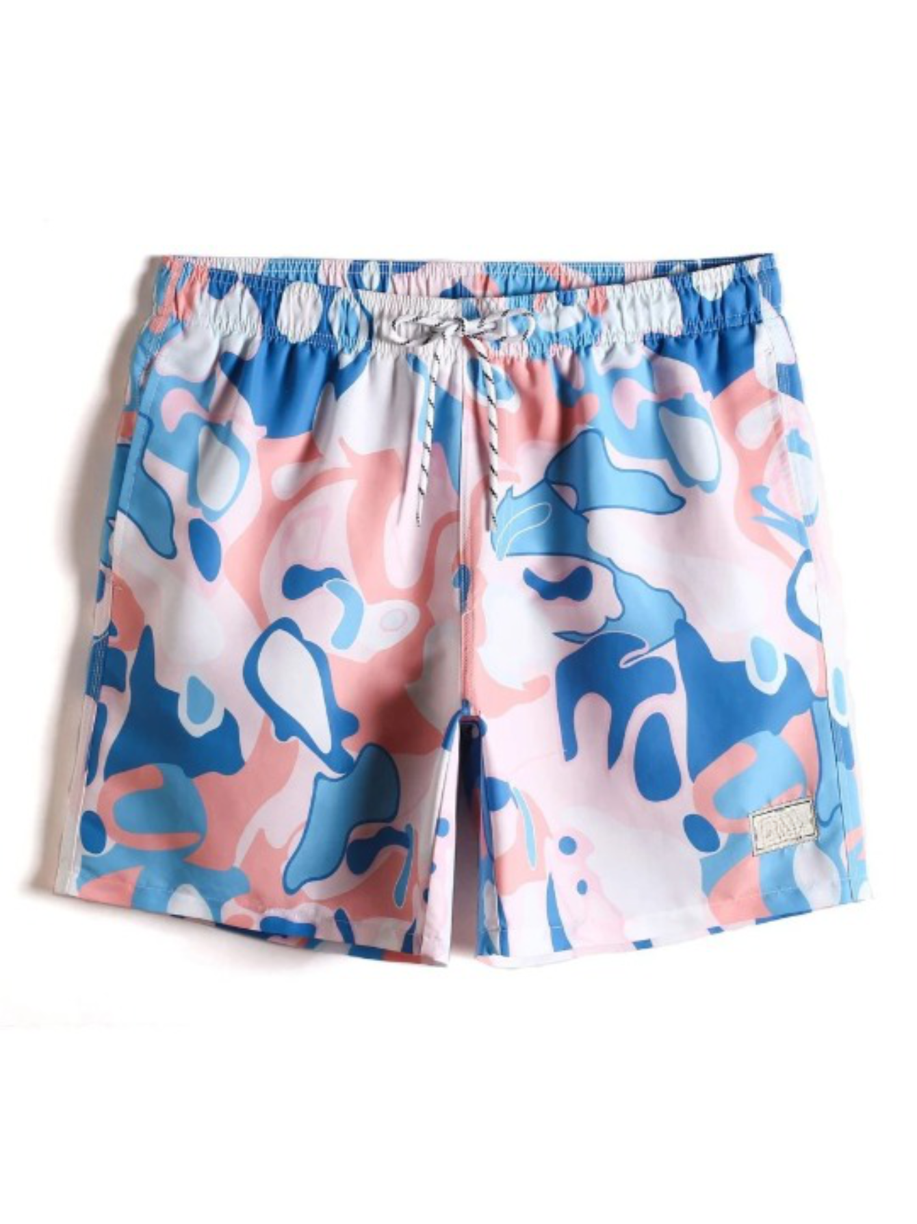 Letter Patched Allover Print Drawstring Swim Trunks-Waves And Trunks