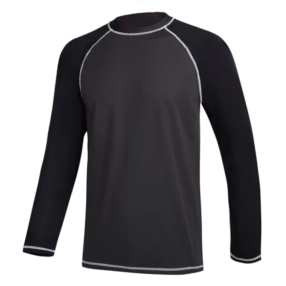 Dark Grey With Black Long Sleeve Surfing T-Shirt-Waves And Trunks