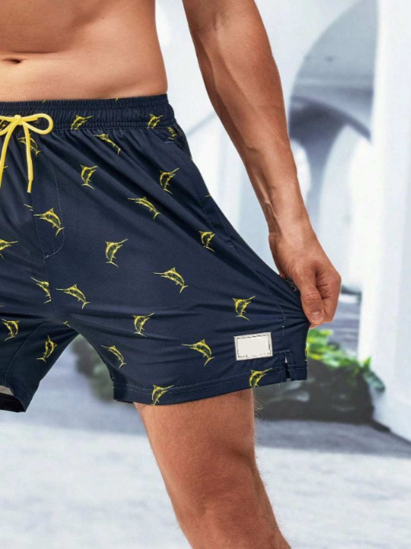 Print Drawstring Trunks With Compression Liner-Waves And Trunks