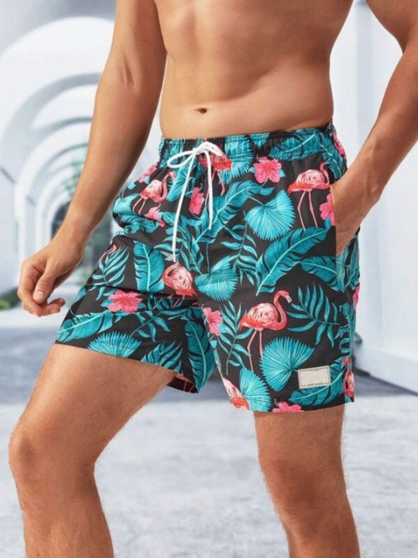 Tropical Print Drawstring Shorts-Waves And Trunks