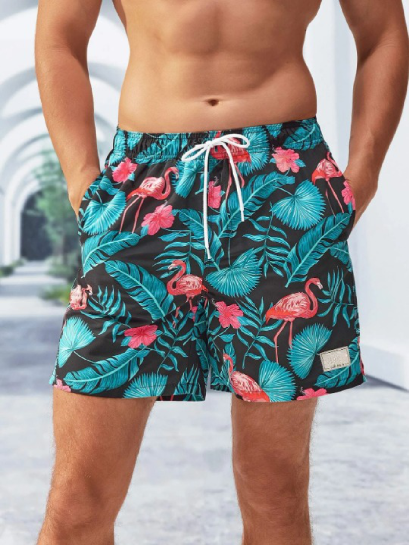 Tropical Print Drawstring Shorts-Waves And Trunks