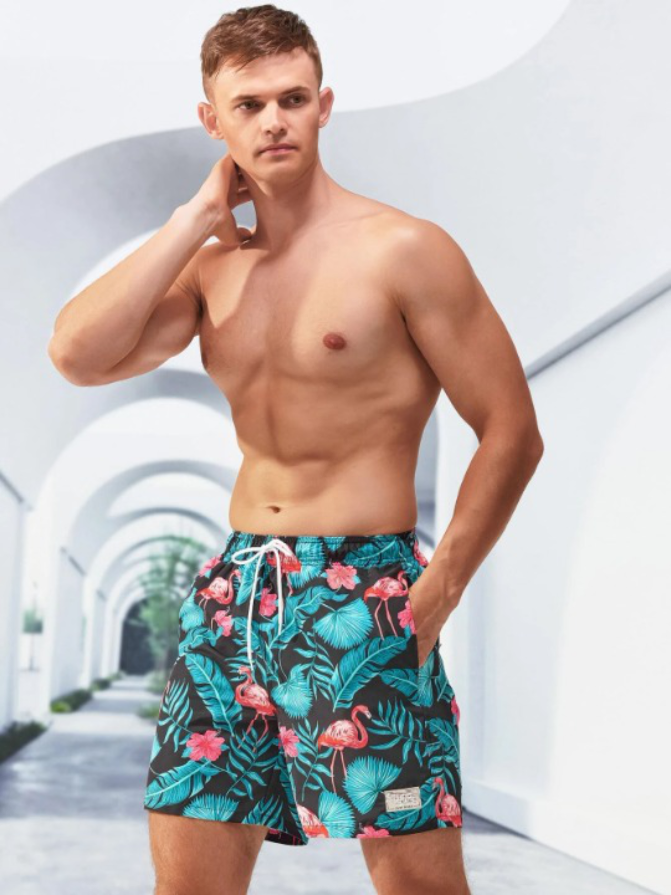 Tropical Print Drawstring Shorts-Waves And Trunks