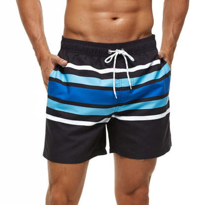 Blue and White Stripe Swim Shorts-Waves And Trunks