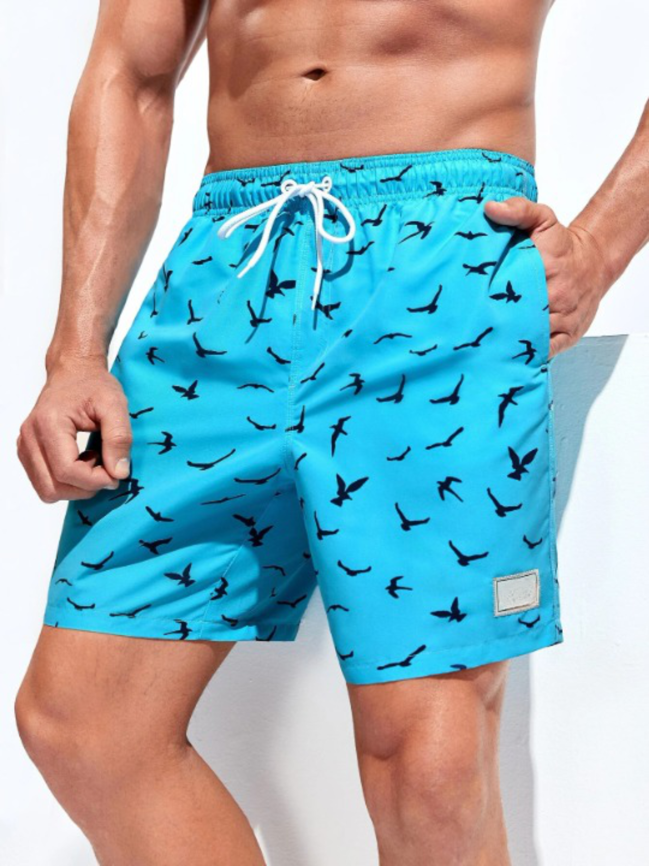 Patched All Over Print Drawstring Pocket Shorts-Waves And Trunks