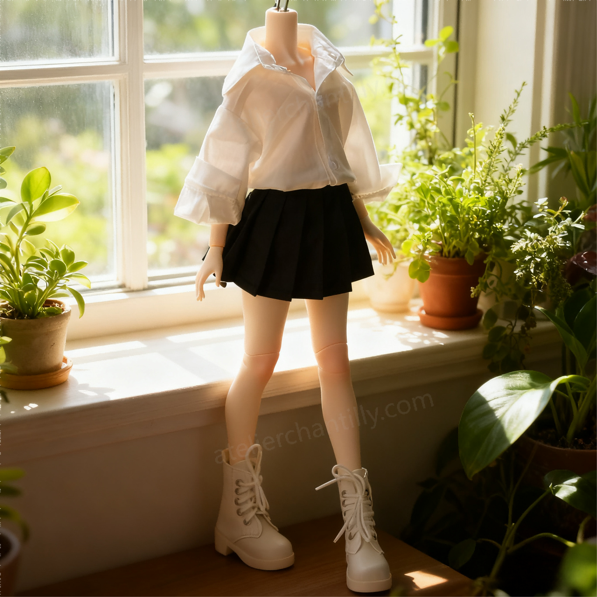 White Shirt & Black Pleated Skirt Outfit for 1/3 BJD Dolls | Atelier Chantilly --A20-Atelier Chantilly
