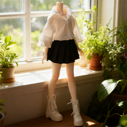 White Shirt & Black Pleated Skirt Outfit for 1/3 BJD Dolls | Atelier Chantilly --A20-Atelier Chantilly
