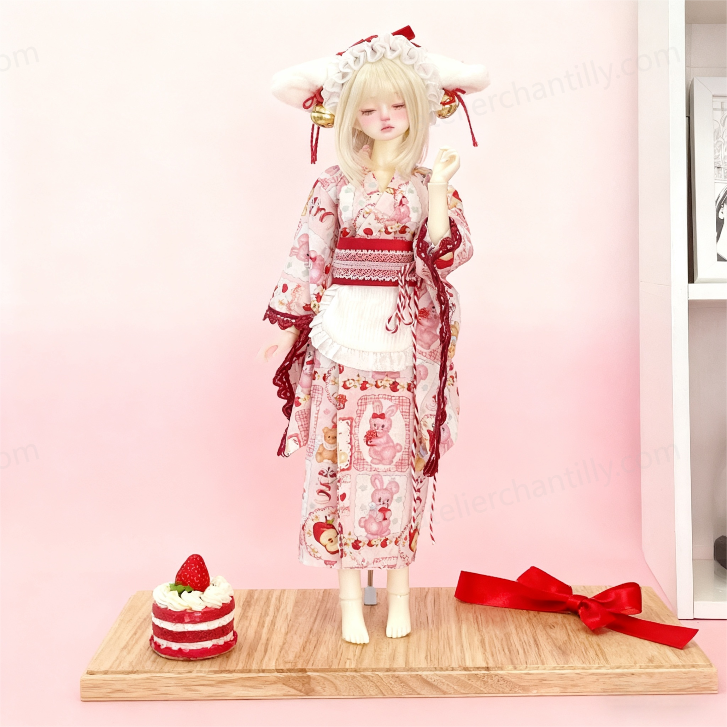 Cute Pink Bunny Print Kimono BJD Doll Outfit, Perfect for 1/4 Scale Dolls, Exquisite Details --A03-Atelier Chantilly