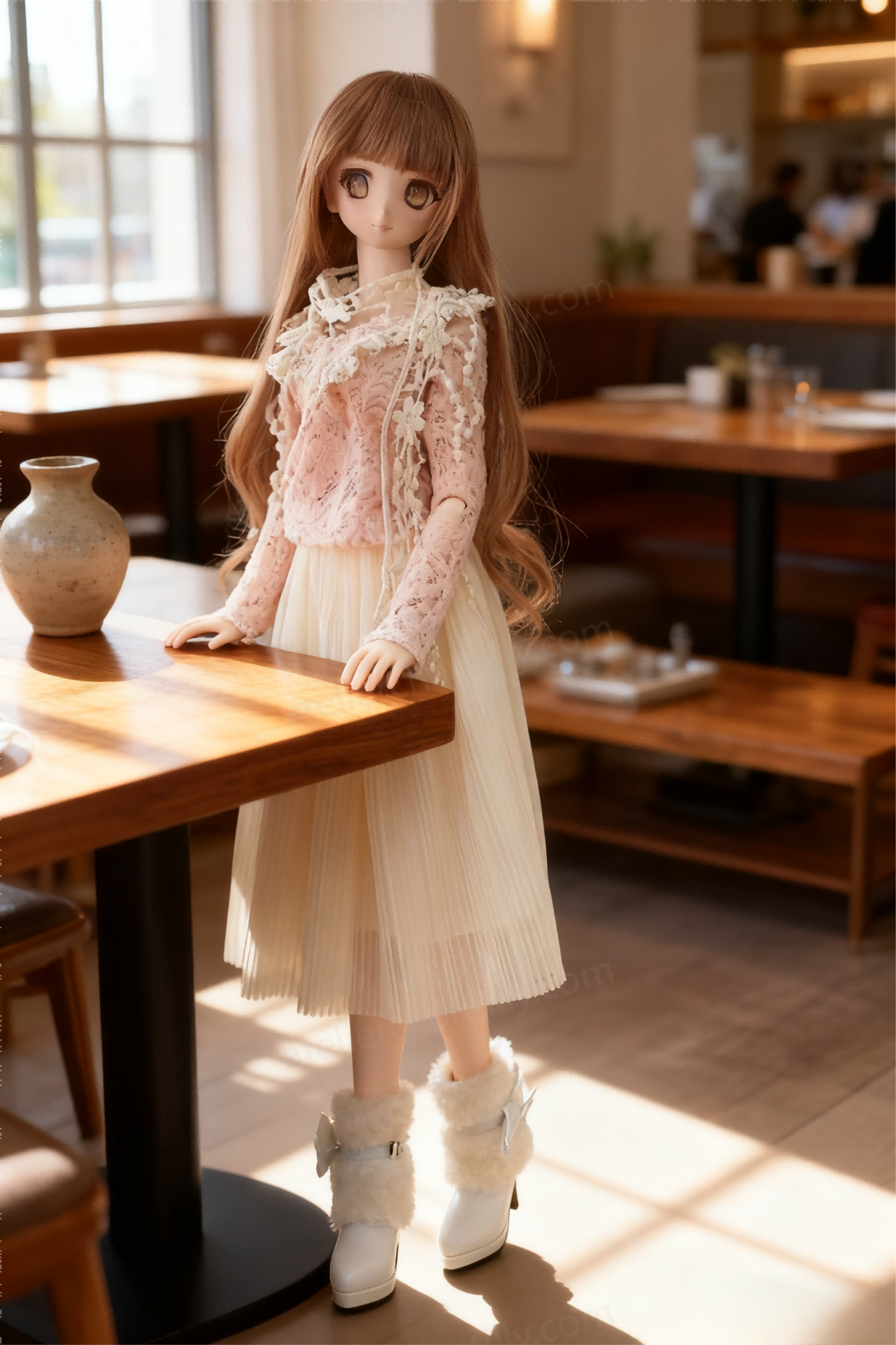 Pink Lace Vintage Midi Dress Outfit for 1/3 BJD Dolls | Atelier Chantilly --A23-Atelier Chantilly