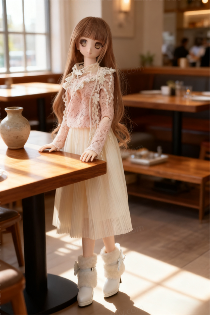 Pink Lace Vintage Midi Dress Outfit for 1/3 BJD Dolls | Atelier Chantilly --A23-Atelier Chantilly