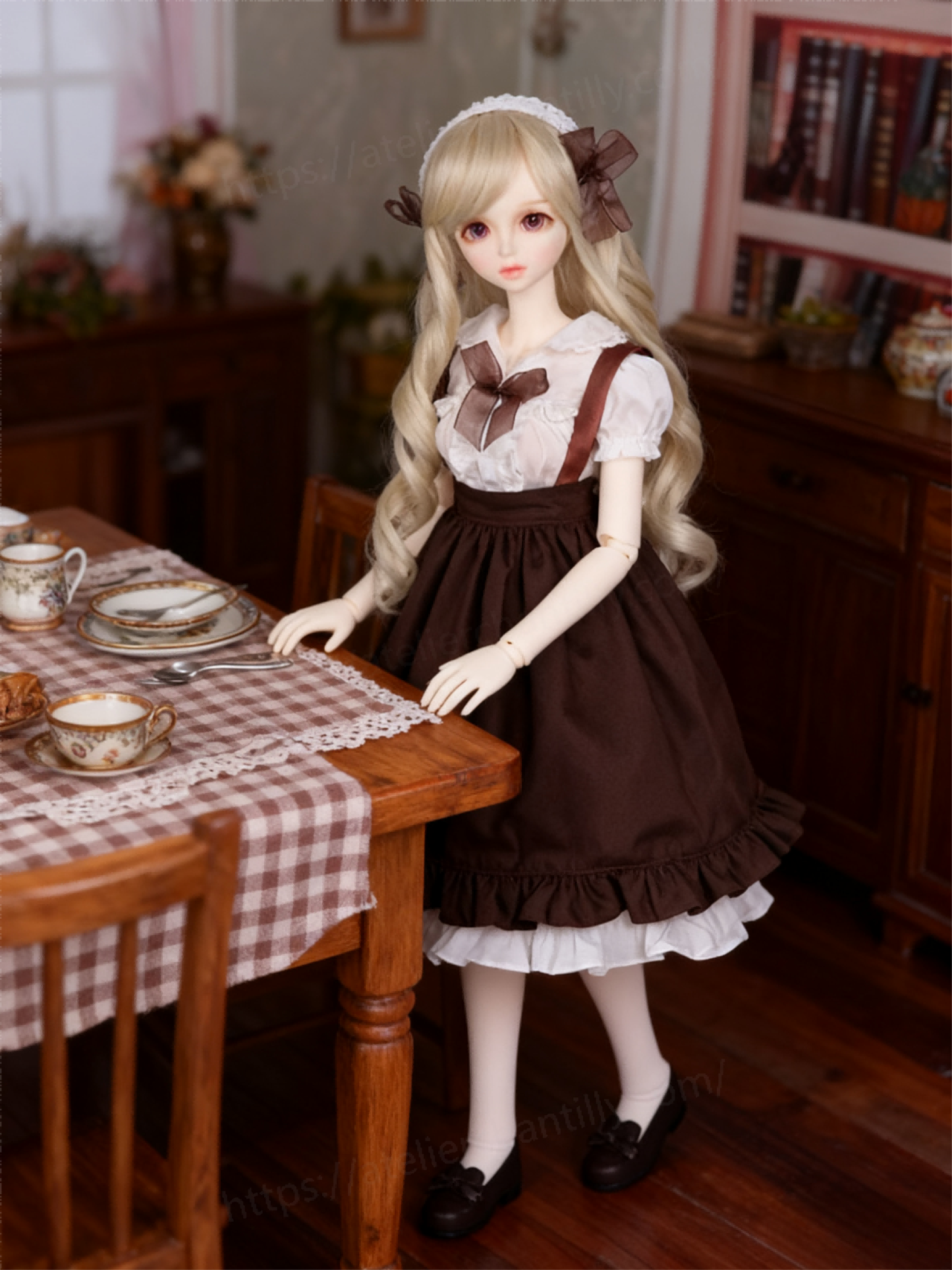 Brown White Vintage Lolita Maid Outfit for 1/3 BJD Dolls | Atelier Chantilly --A27-Atelier Chantilly