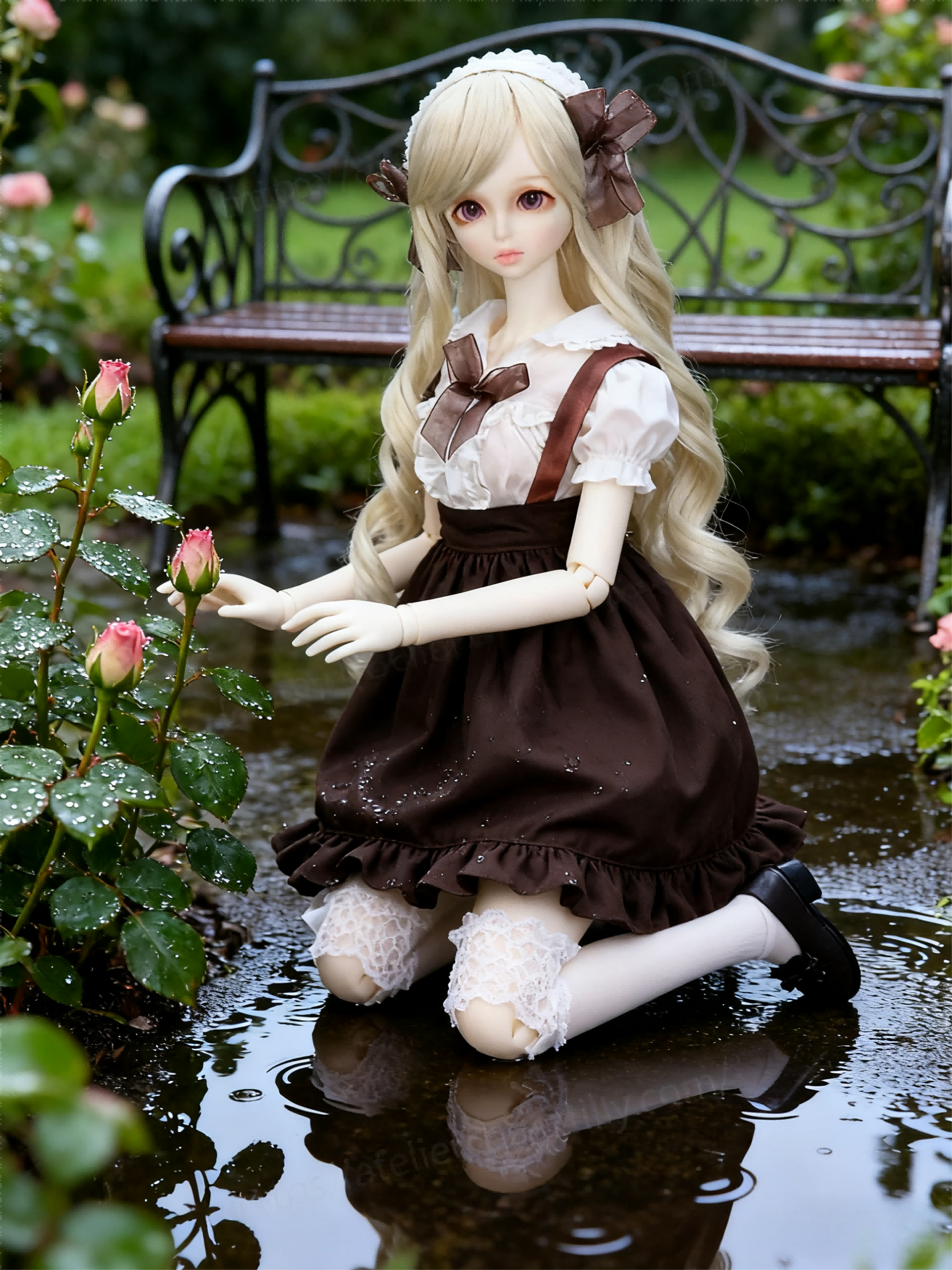 Brown White Vintage Lolita Maid Outfit for 1/4 BJD Dolls | Atelier Chantilly --A27-Atelier Chantilly