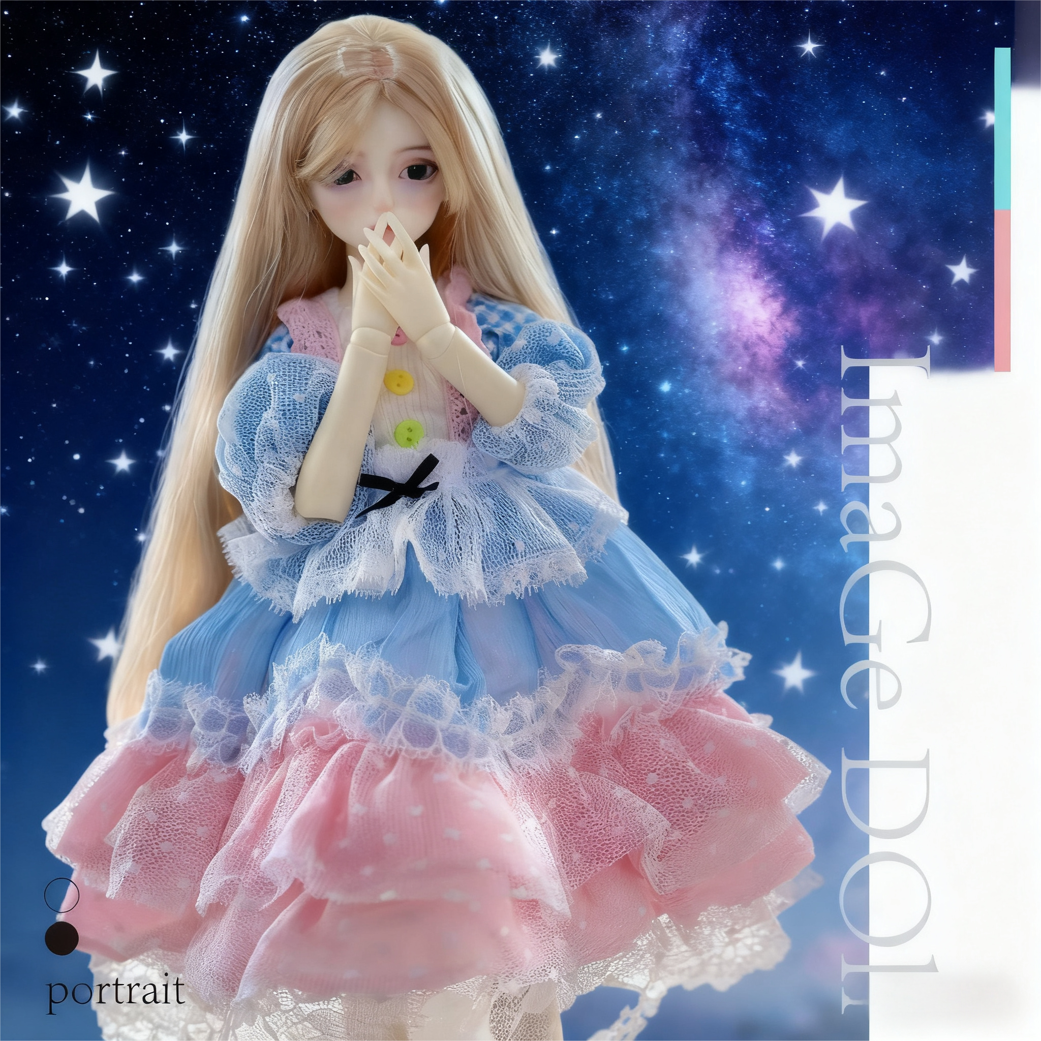 Fairycore Lolita BJD 1/4Doll Dress - Blue Pink Lace Tiered Outfit for Ball-Jointed Dolls | Atelier Chantilly --A05-Atelier Chantilly