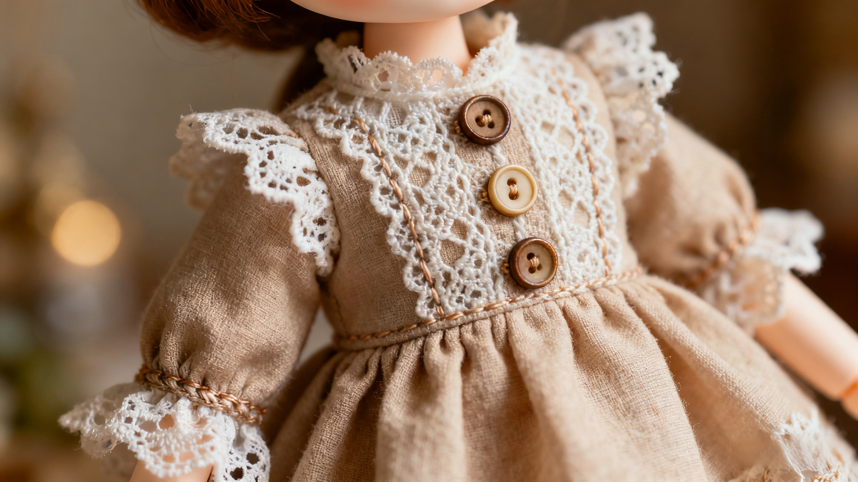 Handcrafted details of BJD clothing with delicate stitching and fabrics