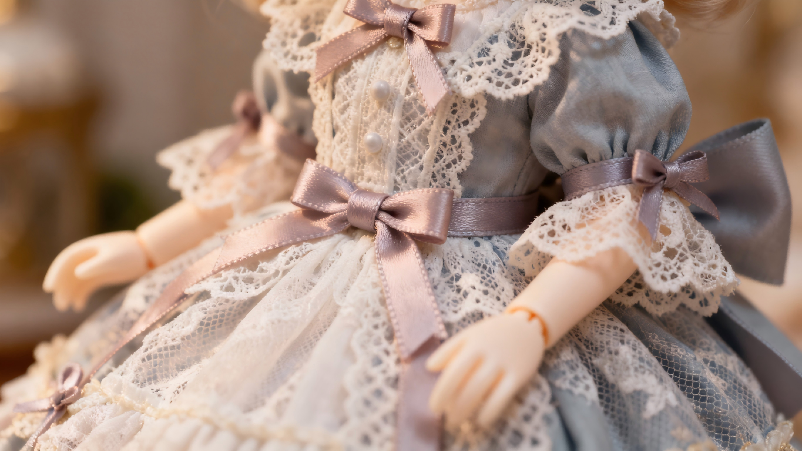 Handcrafted lace details on lolita BJD clothing