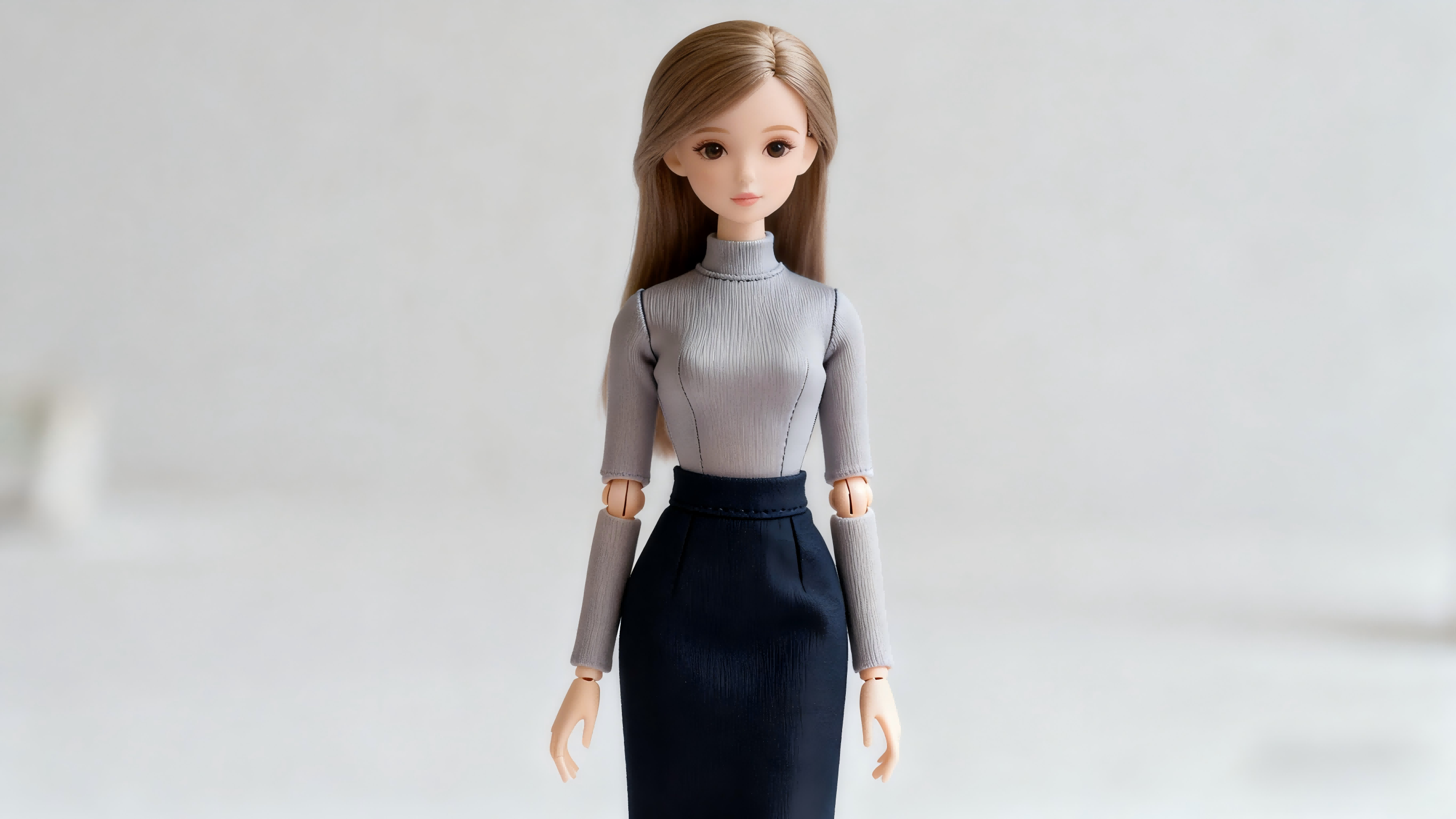Balanced BJD outfit with fitted top and high-waisted skirt