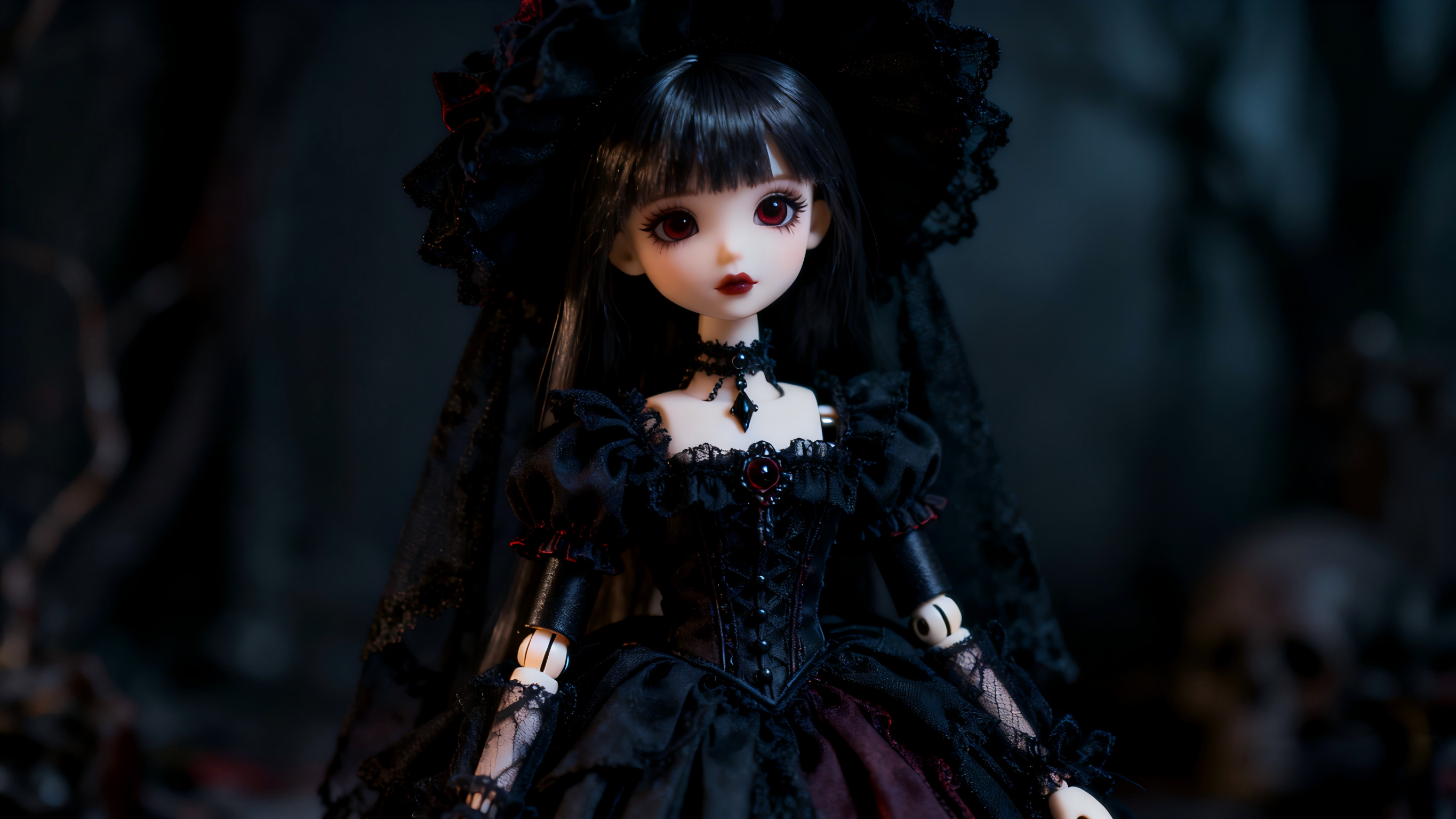 Gothic BJD outfit styling for dramatic photoshoot scenes