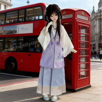 1/4 BJD doll wearing oriental hanfu by a London red phone booth - Atelier Chantilly