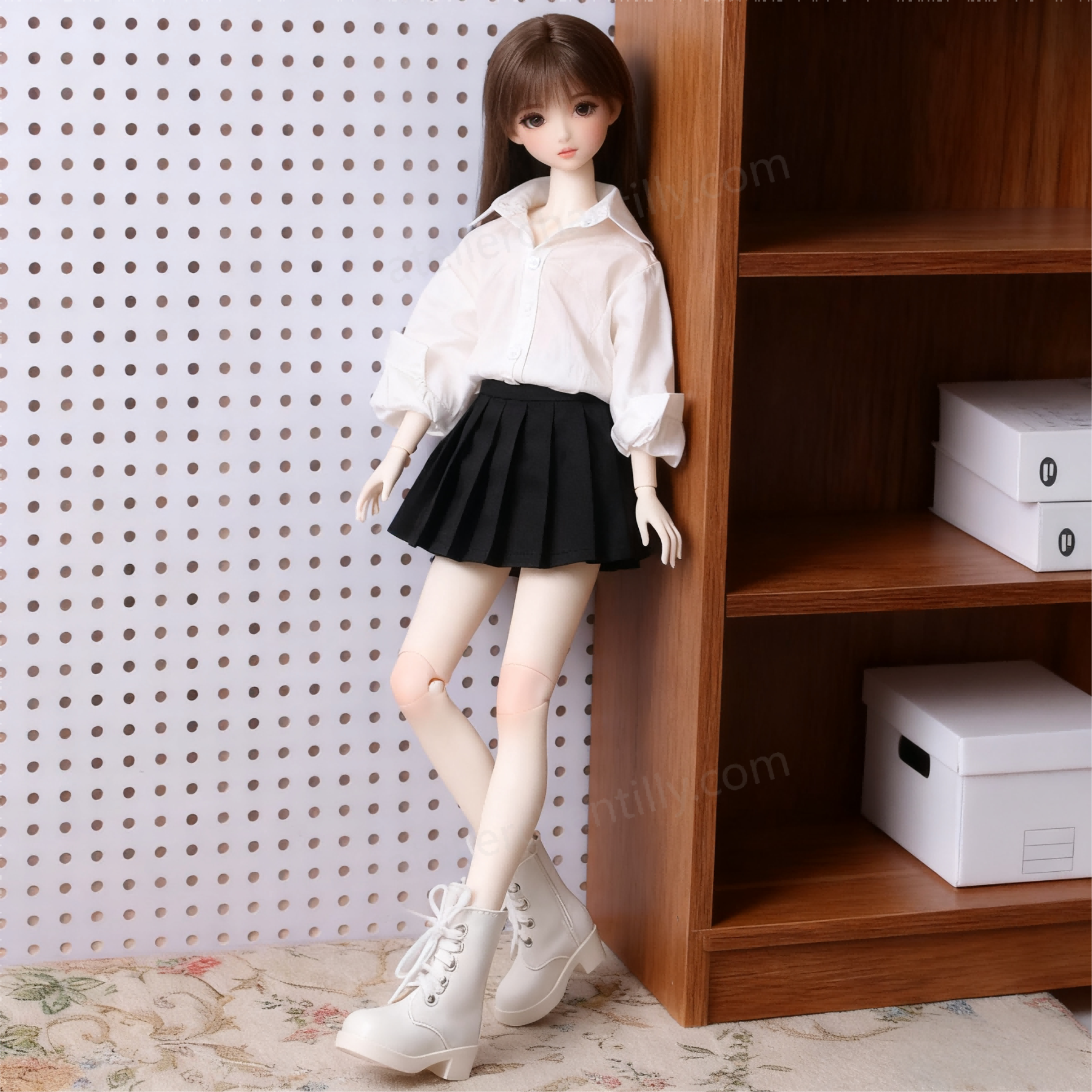 White Shirt & Black Pleated Skirt Outfit for 1/3 BJD Dolls | Atelier Chantilly --A20-Atelier Chantilly