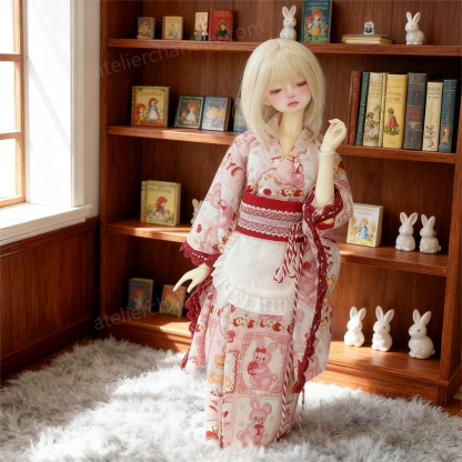 Cute Pink Bunny Print Kimono BJD Doll Outfit, Perfect for 1/4 Scale Dolls, Exquisite Details --A03-Atelier Chantilly
