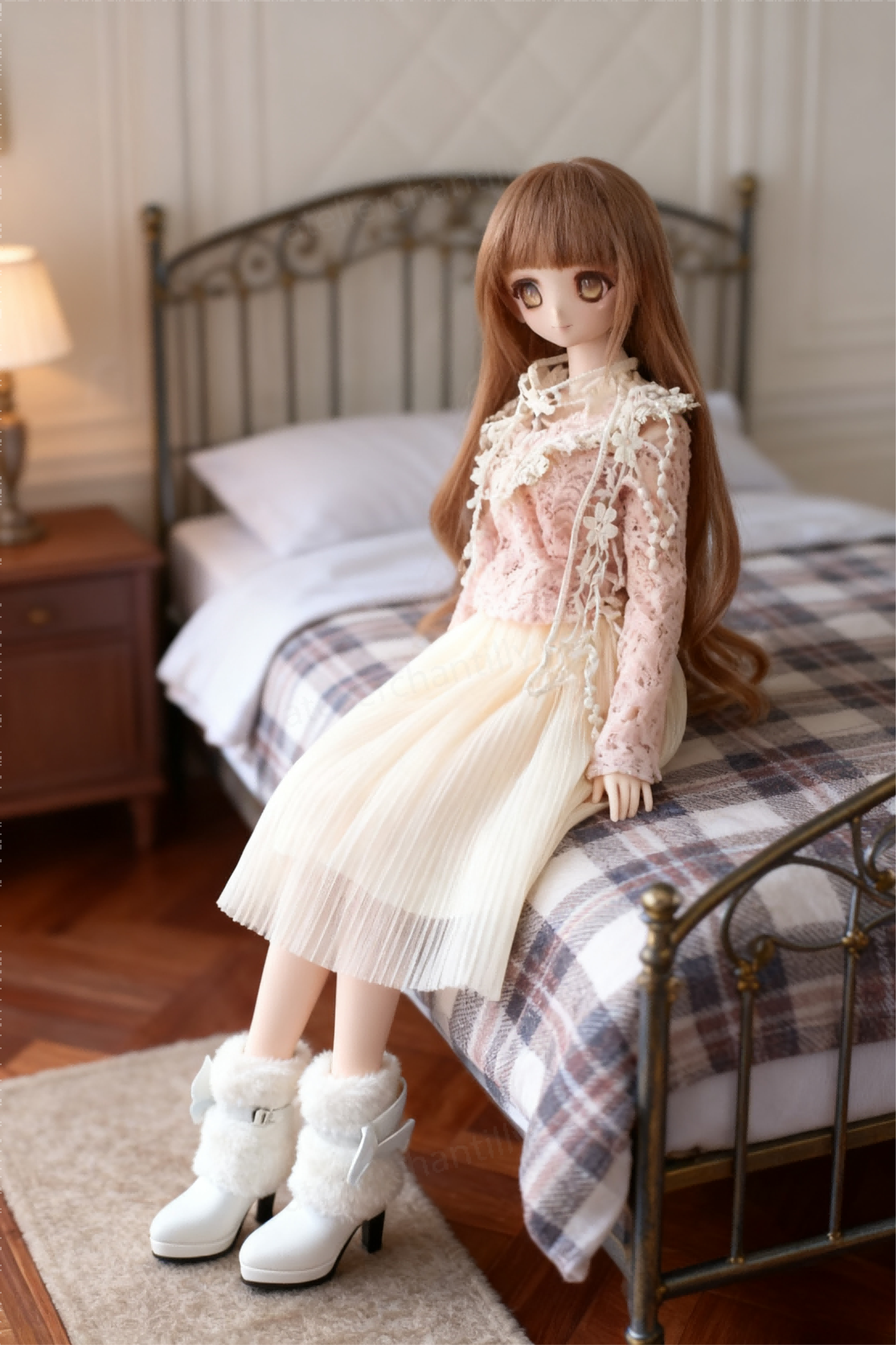 Pink Lace Vintage Midi Dress Outfit for 1/3 BJD Dolls | Atelier Chantilly --A23-Atelier Chantilly