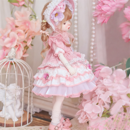Cute Pink Floral Lace Dress for BJD Dolls, Perfect for 1/6 Scale Dolls, Exquisite Details --A04-Atelier Chantilly
