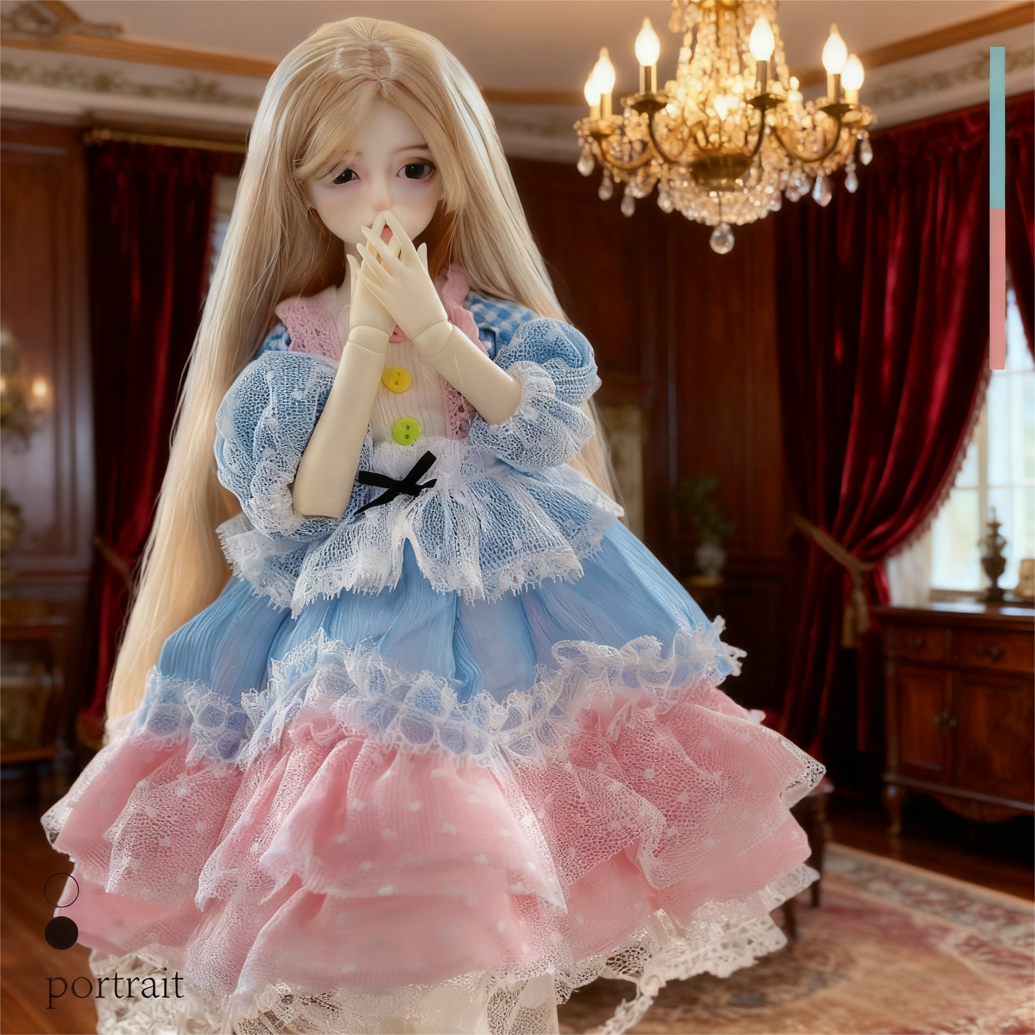 Fairycore Lolita BJD 1/4Doll Dress - Blue Pink Lace Tiered Outfit for Ball-Jointed Dolls | Atelier Chantilly --A05-Atelier Chantilly