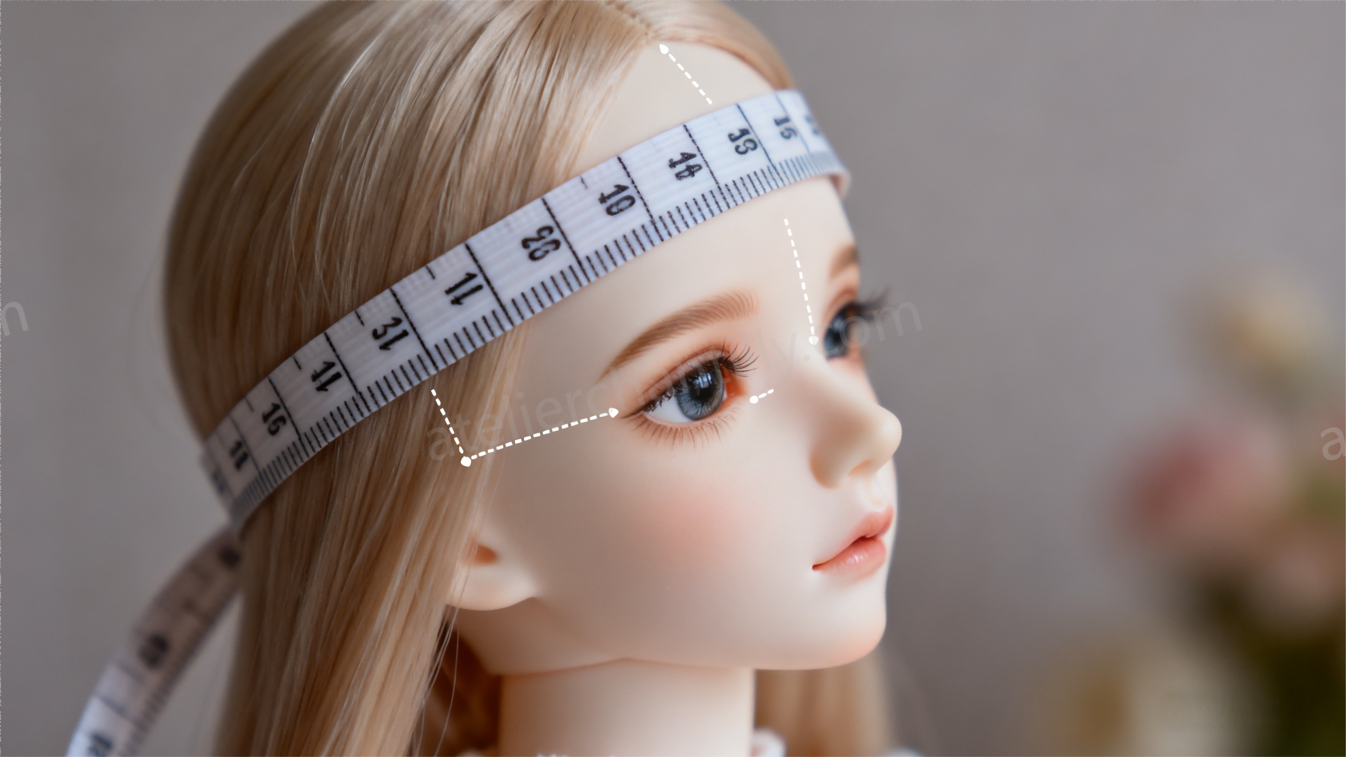 Measuring a BJD doll&rsquo;s head circumference with a soft tape