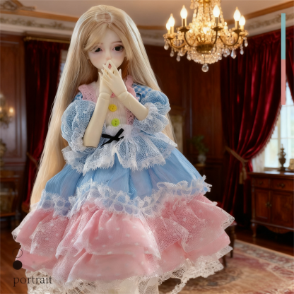 Fairycore Lolita BJD 1/4Doll Dress - Blue Pink Lace Tiered Outfit for Ball-Jointed Dolls | Atelier Chantilly --A05-Atelier Chantilly