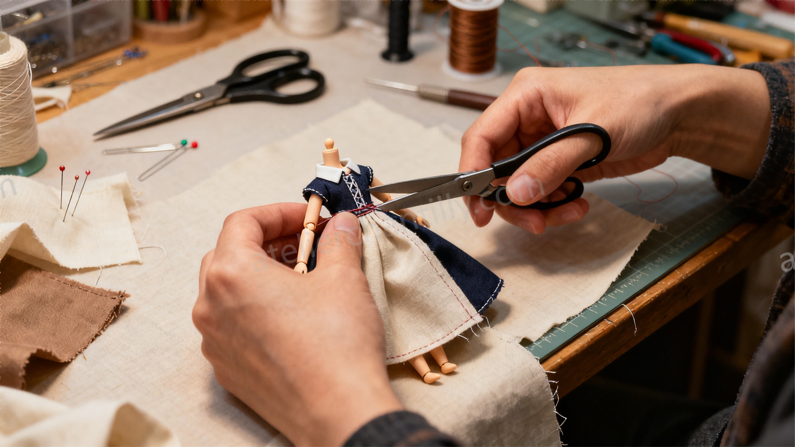 Handcrafting process of detailed BJD clothing by an artisan