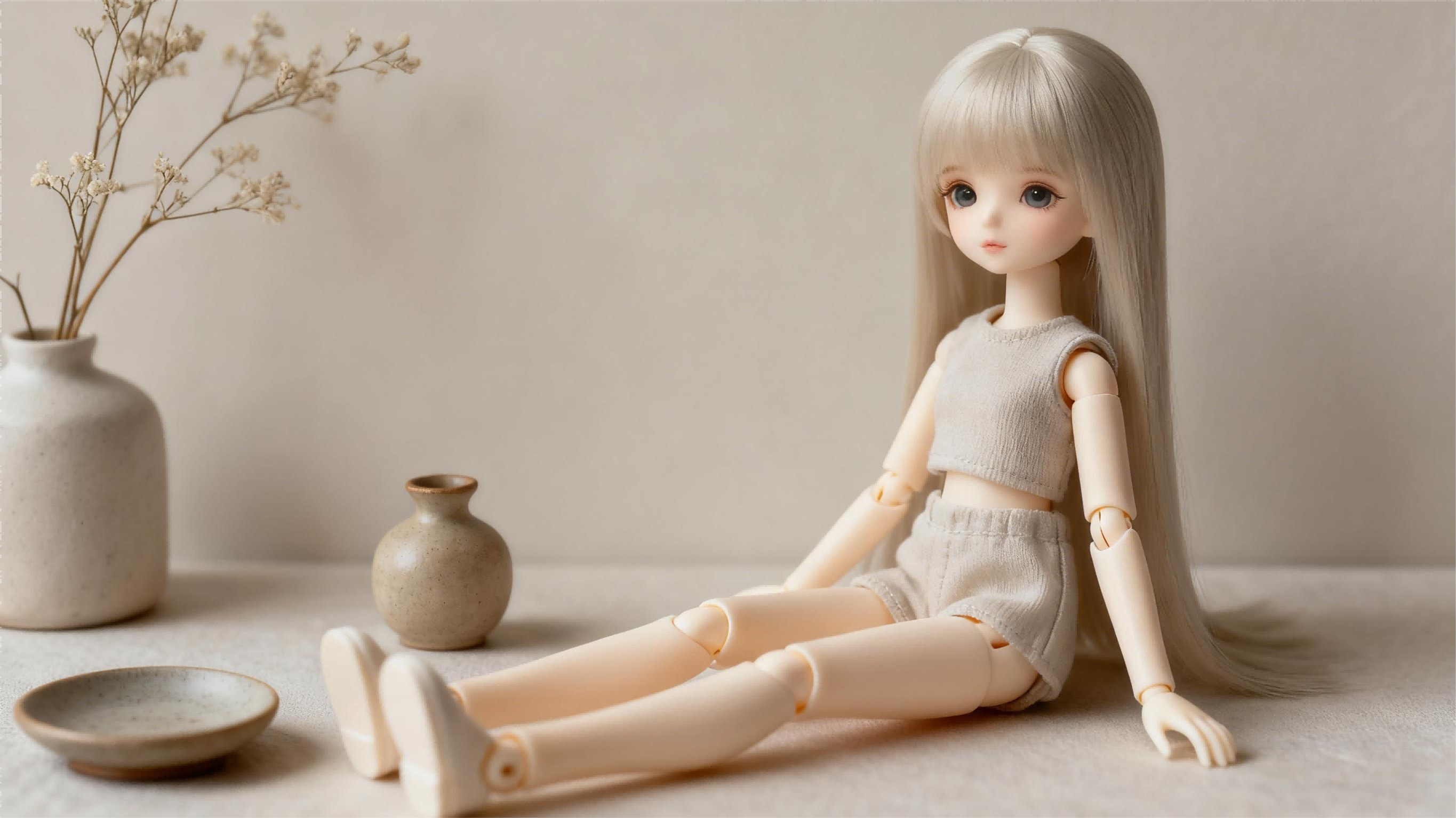 Styling a minimalist BJD outfit with subtle accessories and neutral backdrop