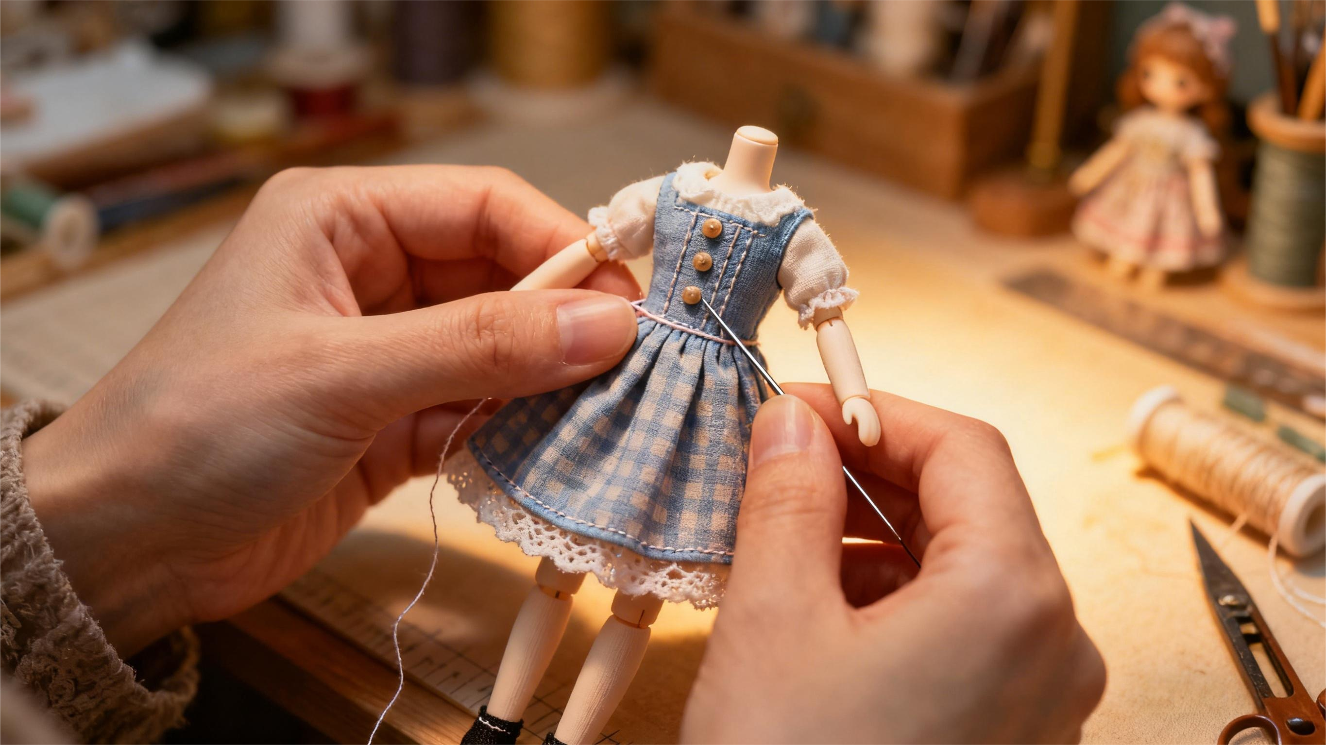 Hand sewing process of custom BJD doll clothing