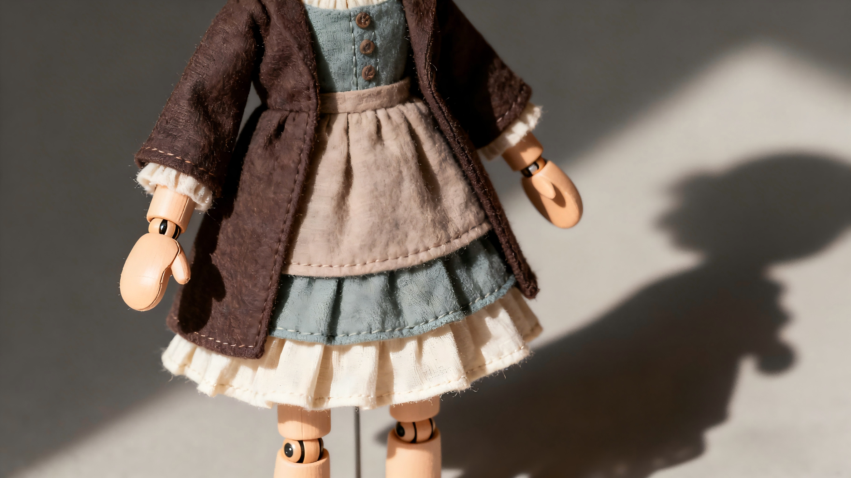 Layered BJD outfit styling with handmade doll clothes