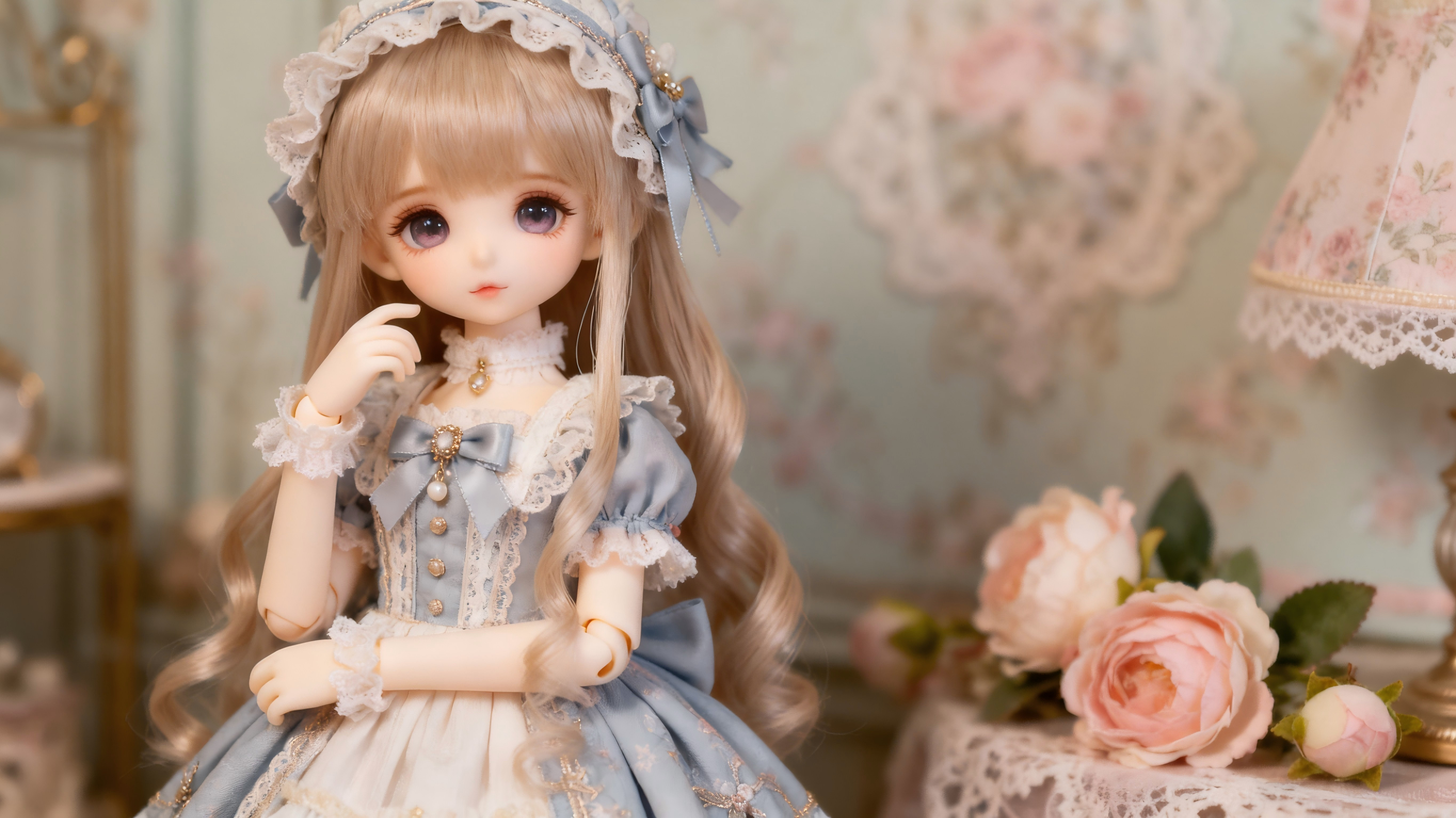 Full lolita BJD outfit styling with accessories
