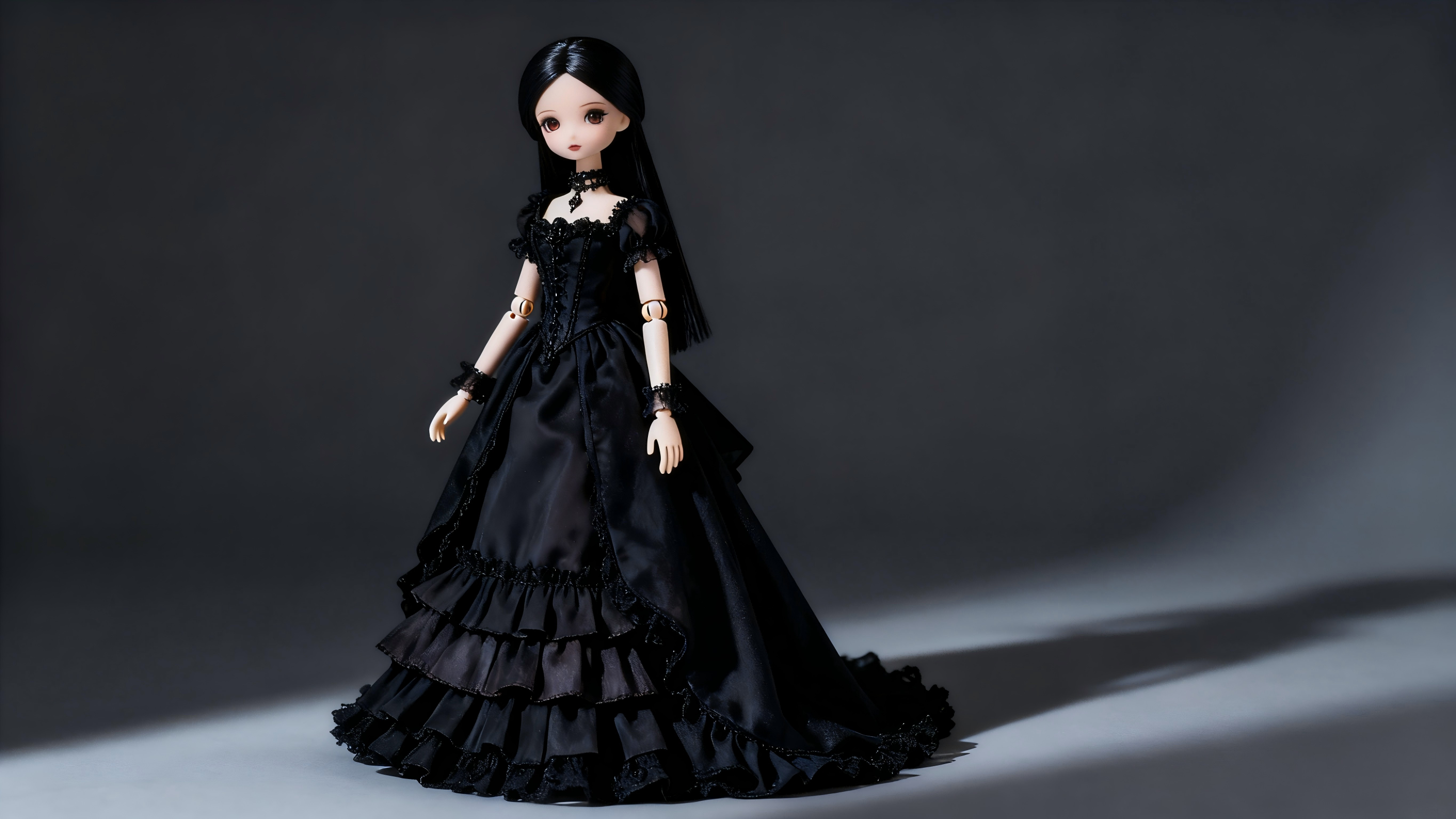 Gothic BJD dress with layered skirt design