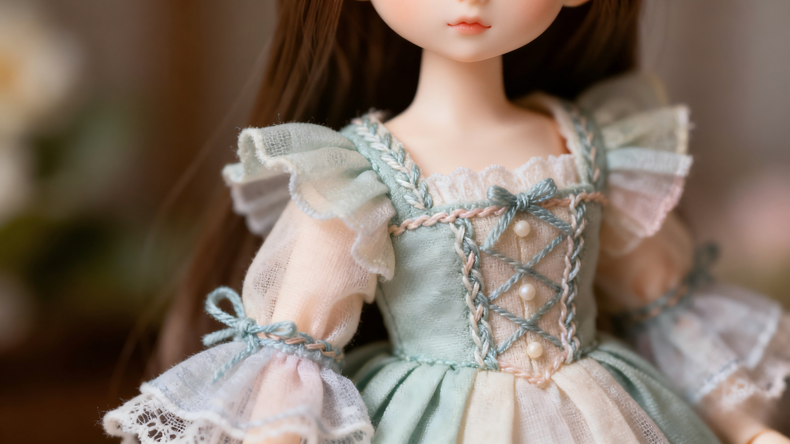 Close-up details of limited edition handmade BJD clothing