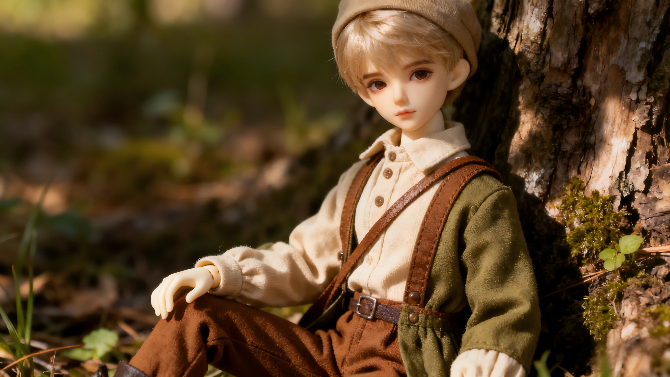 BJD doll dressed in earthy tone outfit with warm and natural fashion style