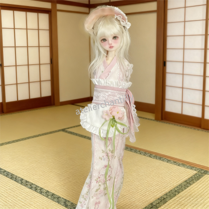 Cute Pink Floral Kimono BJD Doll Outfit with Exquisite Details for 1/4 Scale Dolls --A01-Atelier Chantilly