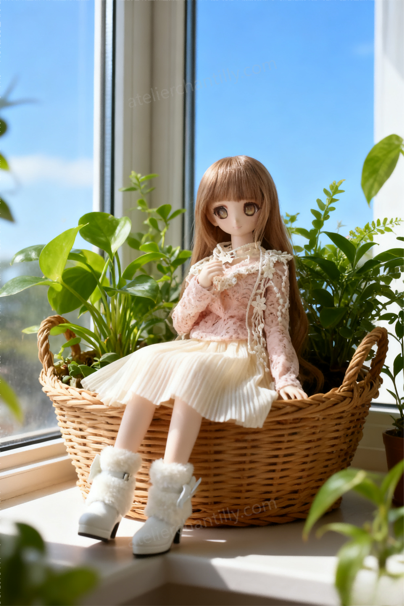 Pink Lace Vintage Midi Dress Outfit for 1/3 BJD Dolls | Atelier Chantilly --A23-Atelier Chantilly