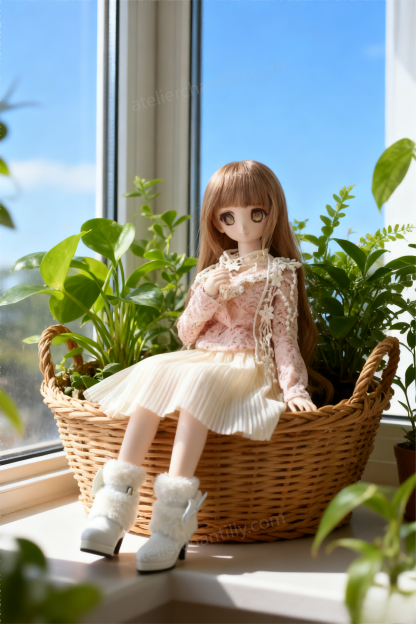 Pink Lace Vintage Midi Dress Outfit for 1/3 BJD Dolls | Atelier Chantilly --A23-Atelier Chantilly