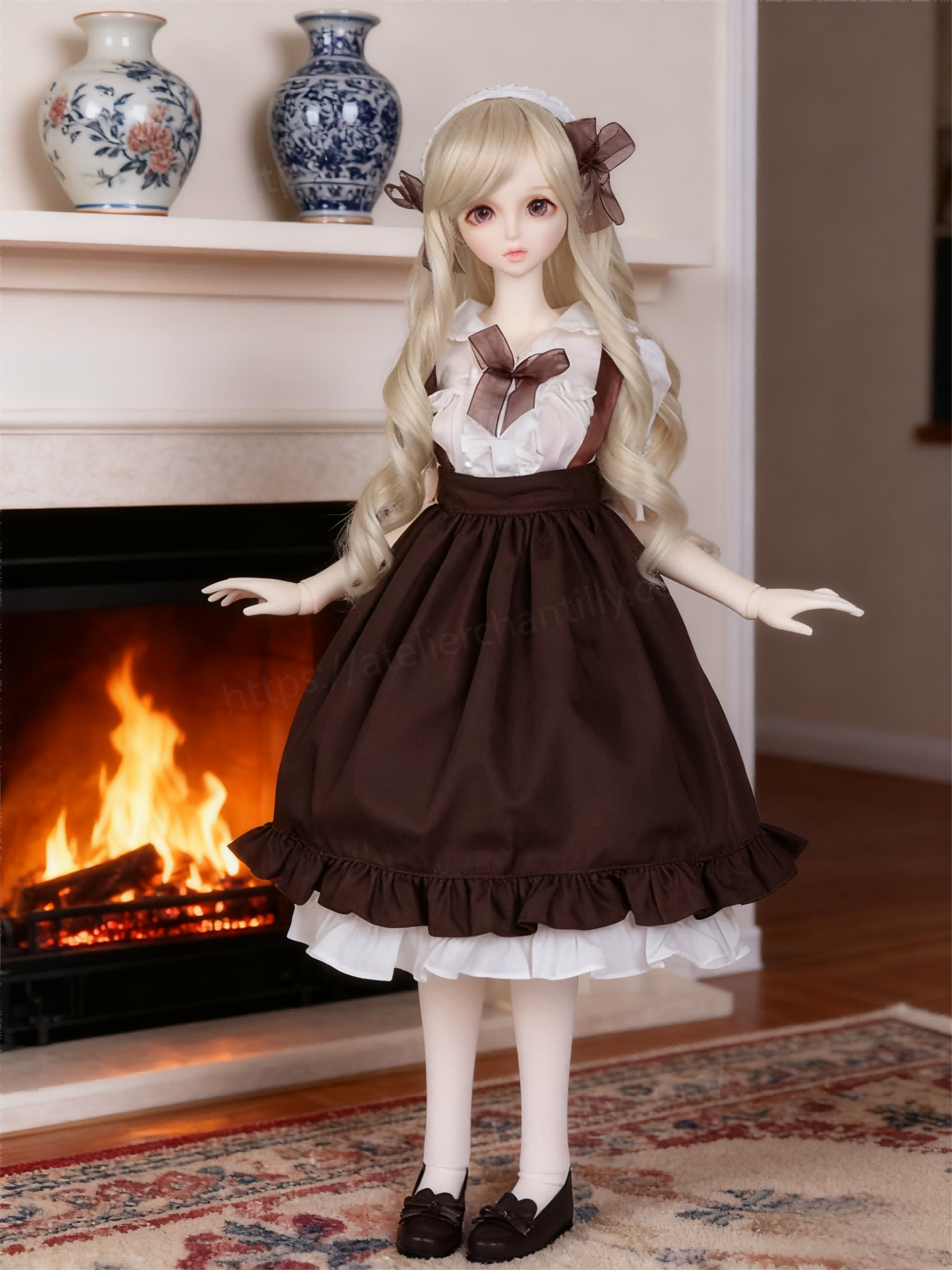 Brown White Vintage Lolita Maid Outfit for 1/3 BJD Dolls | Atelier Chantilly --A27-Atelier Chantilly