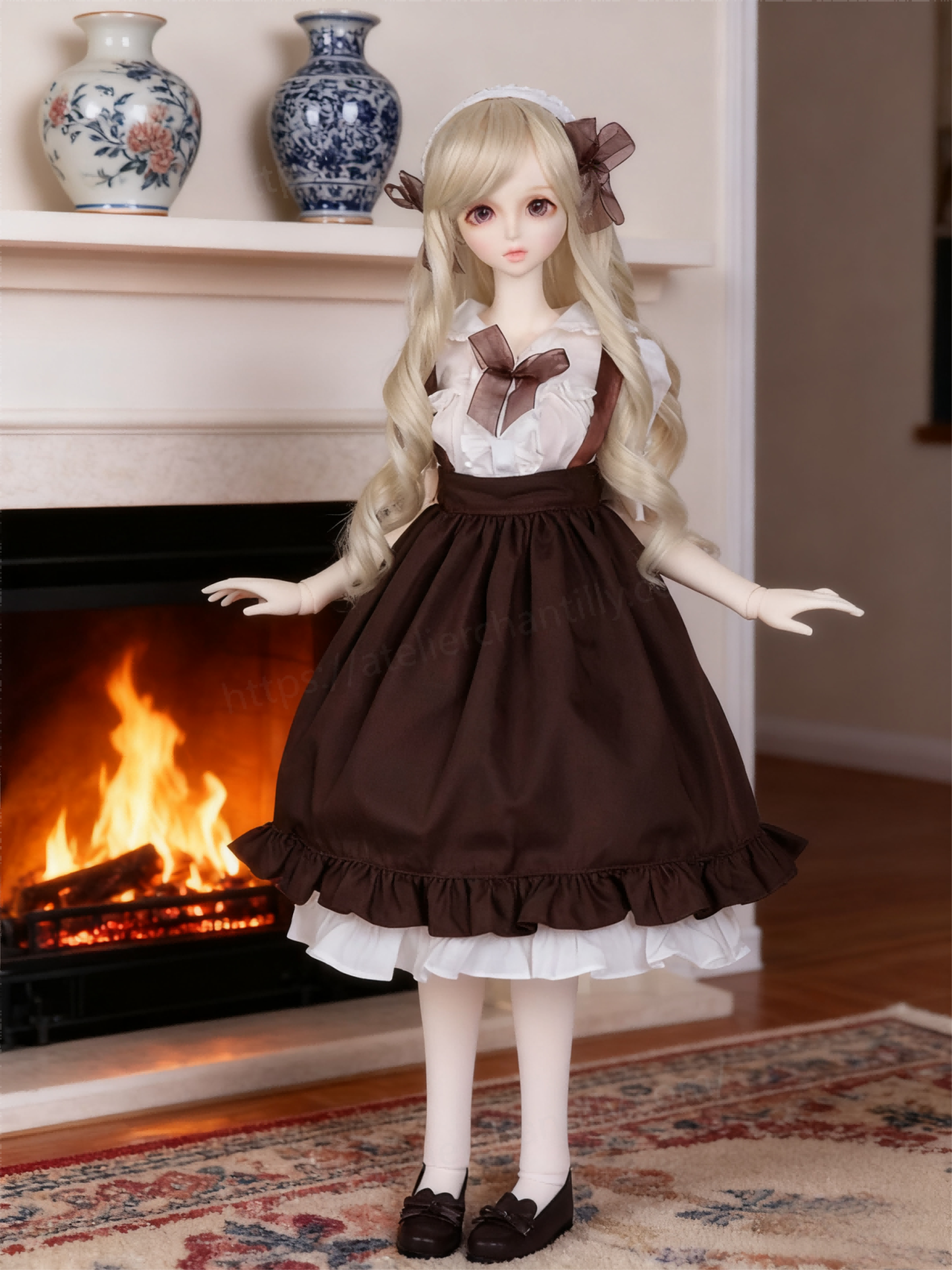 Brown White Vintage Lolita Maid Outfit for 1/3 BJD Dolls | Atelier Chantilly --A27-Atelier Chantilly