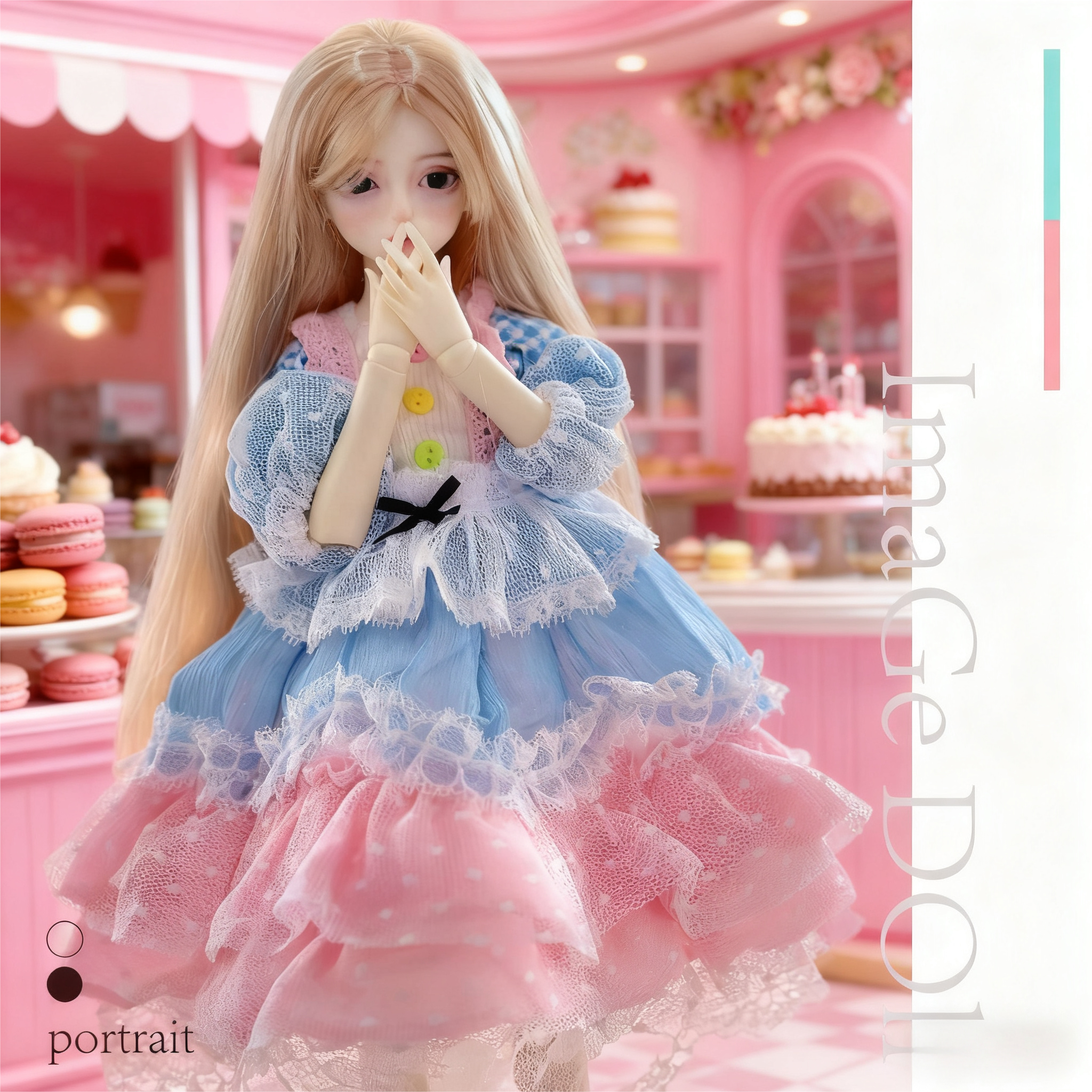 Fairycore Lolita BJD 1/4Doll Dress - Blue Pink Lace Tiered Outfit for Ball-Jointed Dolls | Atelier Chantilly --A05-Atelier Chantilly